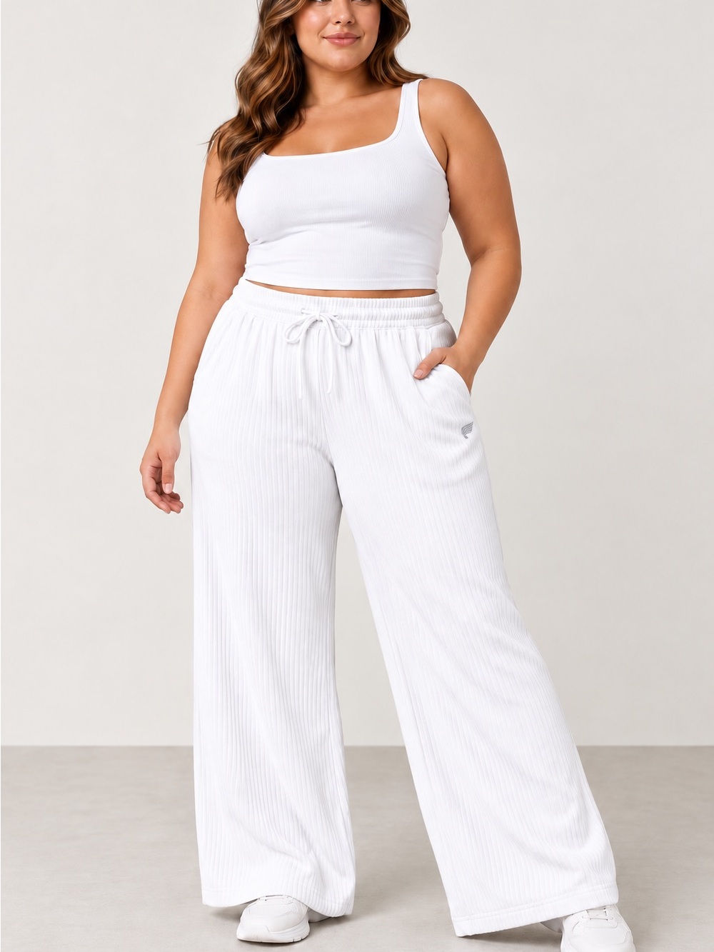 Fabletics White Ribbed Wide Leg Lounge Pants
